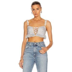RAISA&VANESSA Sequin Bustier Top Crystal Straps Silver Luxury